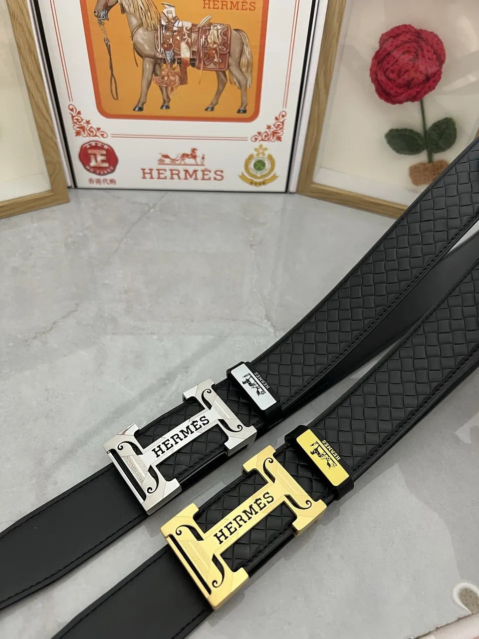 Hermès Black Woven Leather Belt - Hình 7