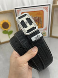 premium Hermes Black Leather Belt Silver Buckle