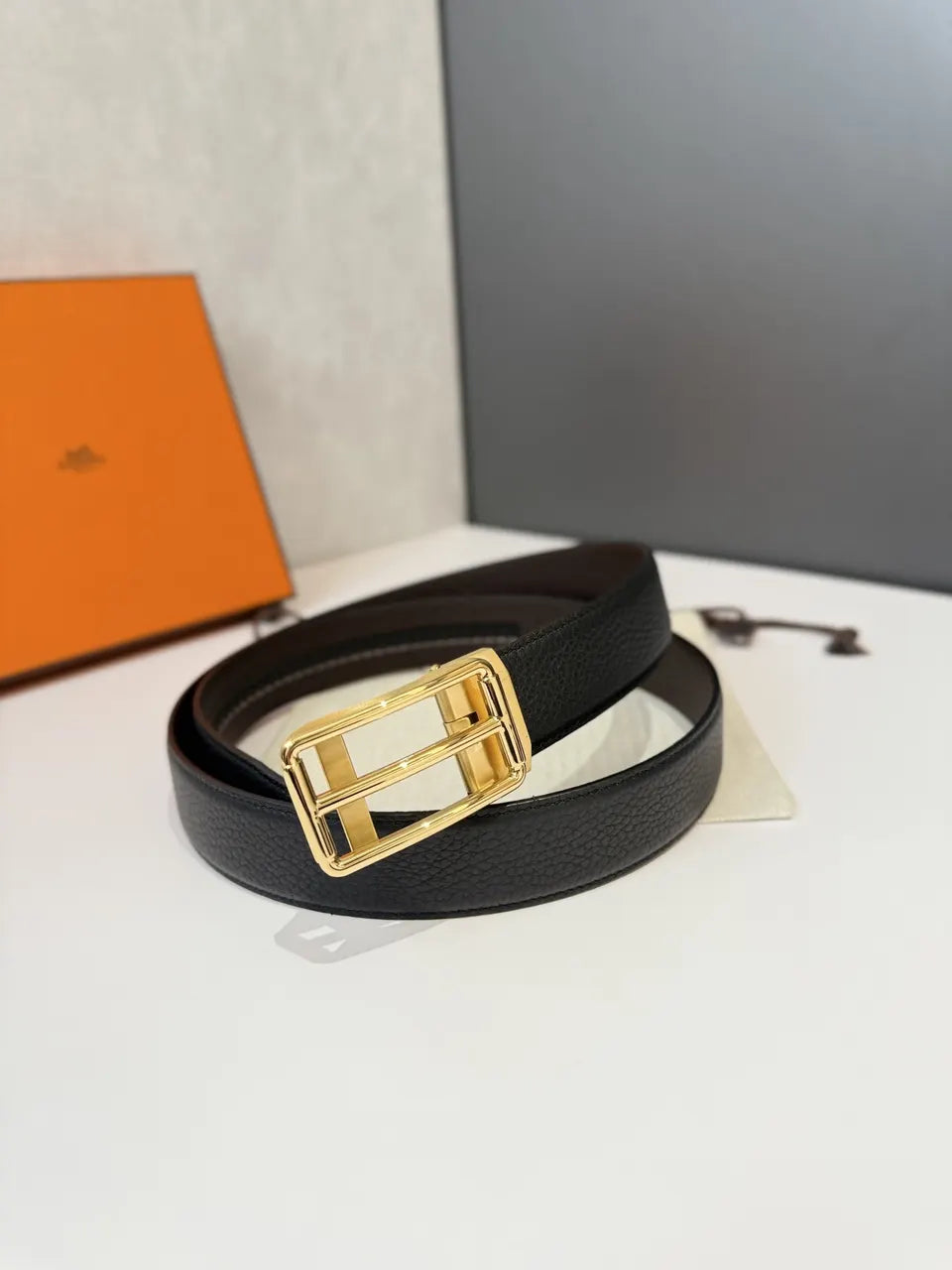Hermes Black Grain Leather Belt - Hình 3