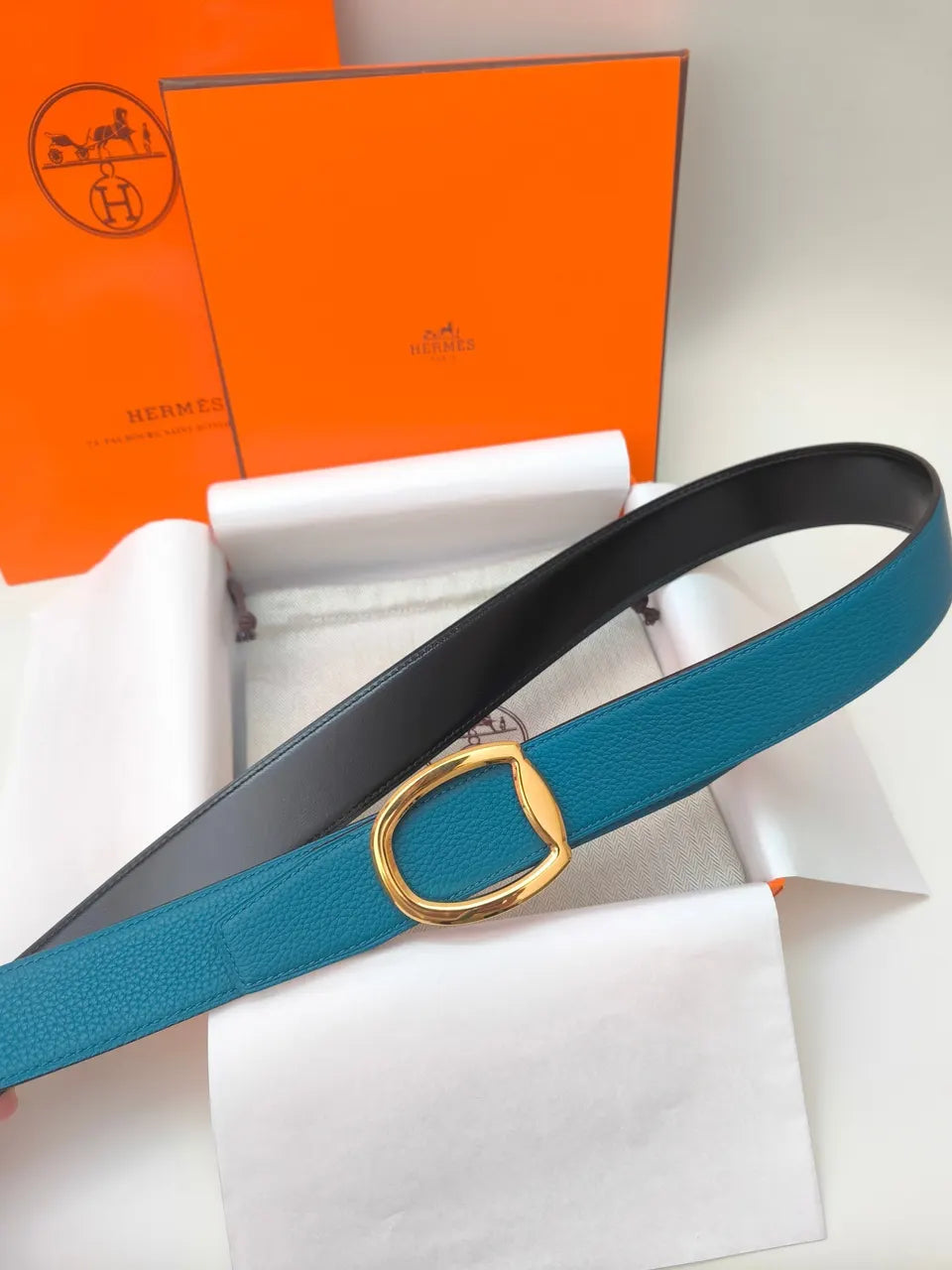 Hermes Teal Leather Belt - Hình 2