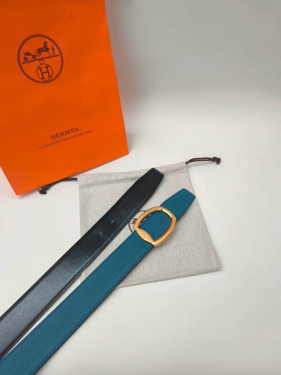 Hermes Teal Leather Belt - Hình 3