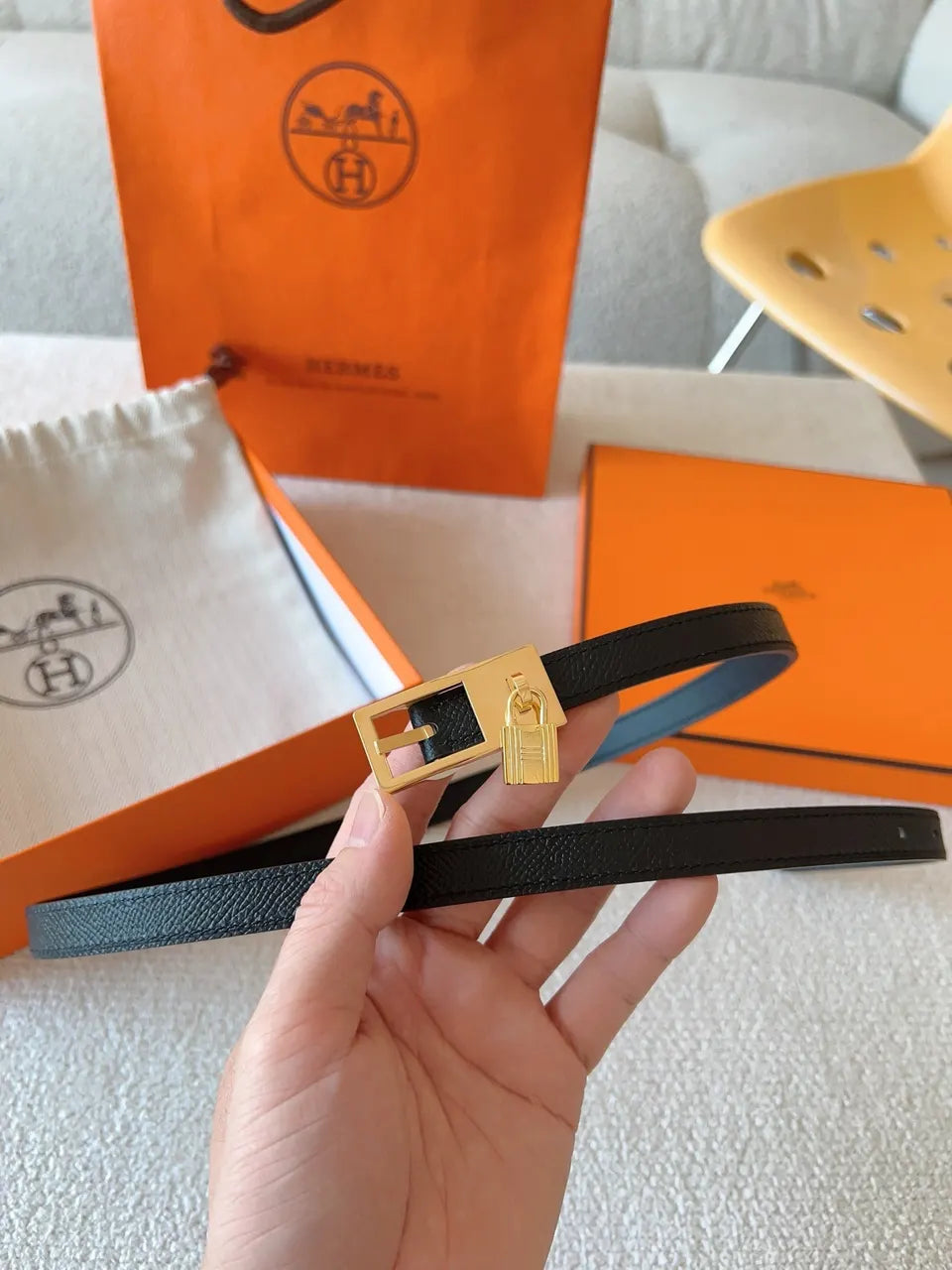 Hermes Black Leather Bracelet - Hình 2