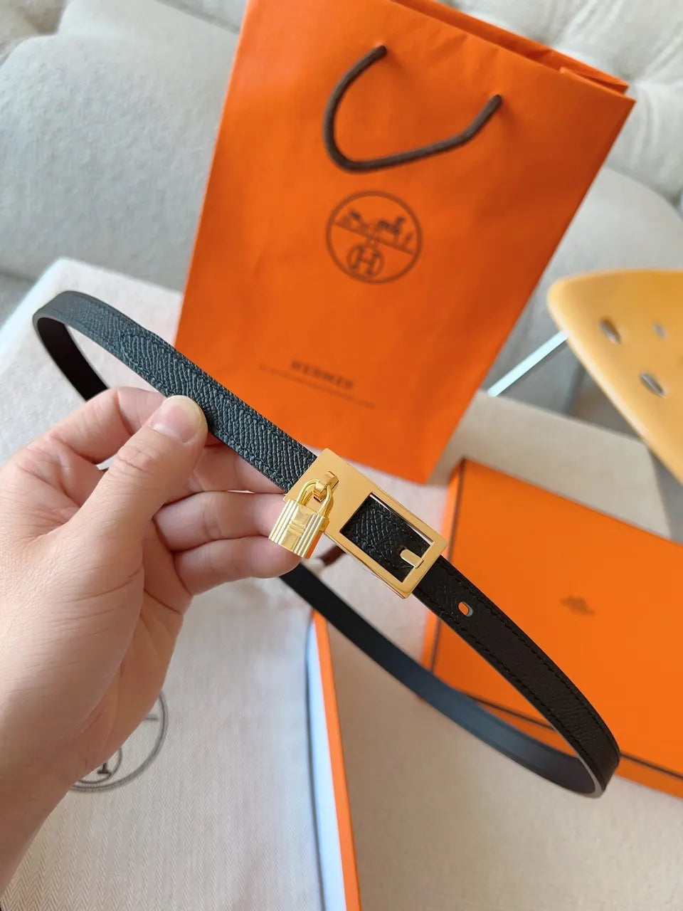 Hermes Black Leather Bracelet - Hình 3