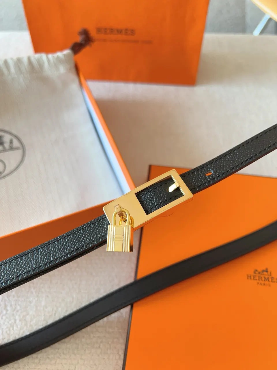 Hermes Black Leather Bracelet - Hình 4