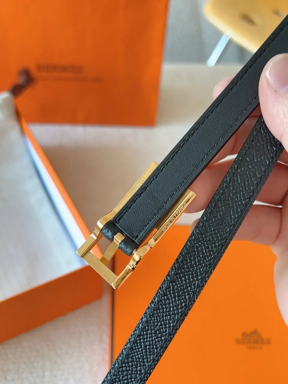 Hermes Black Leather Bracelet - Hình 7