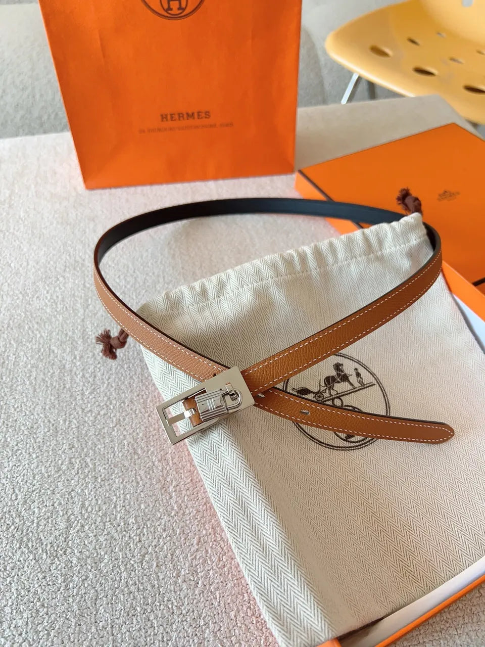 Hermès Gold Togo Leather Belt - Hình 5