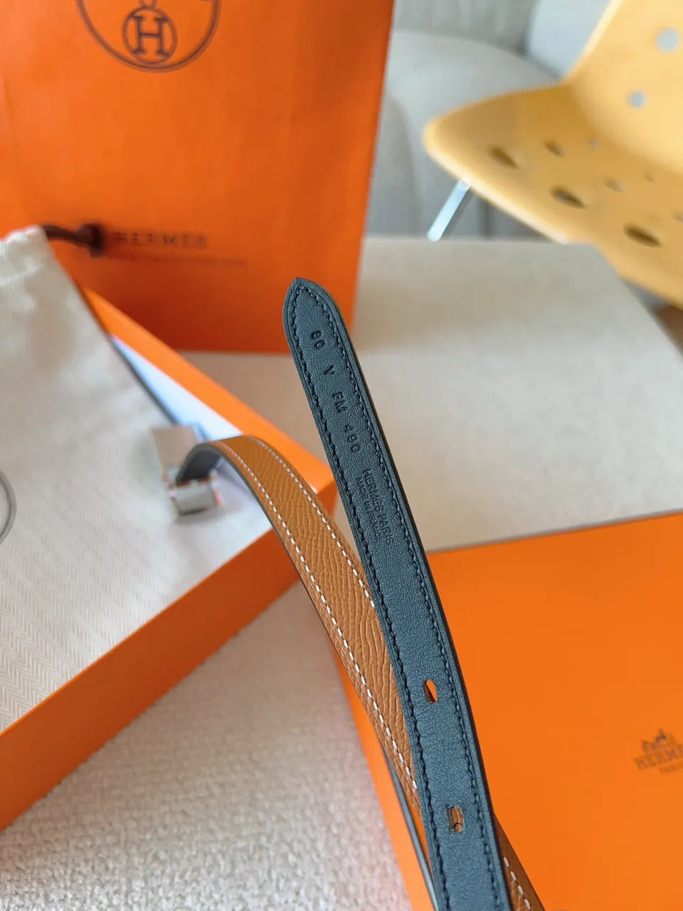 Hermès Gold Togo Leather Belt - Hình 7
