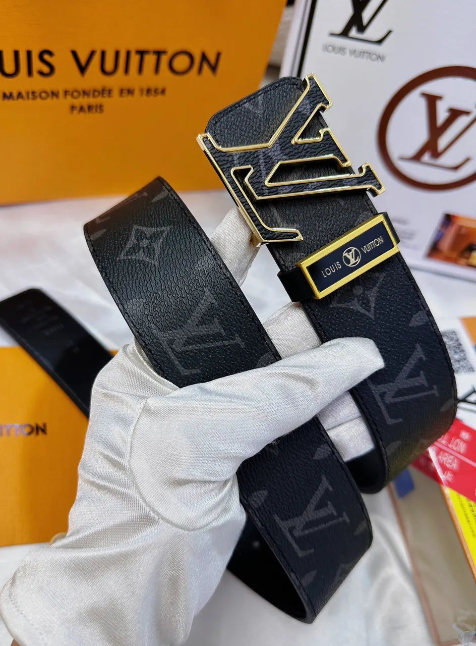gold lv Louis Vuitton Damier Azur Belt - Hình 2