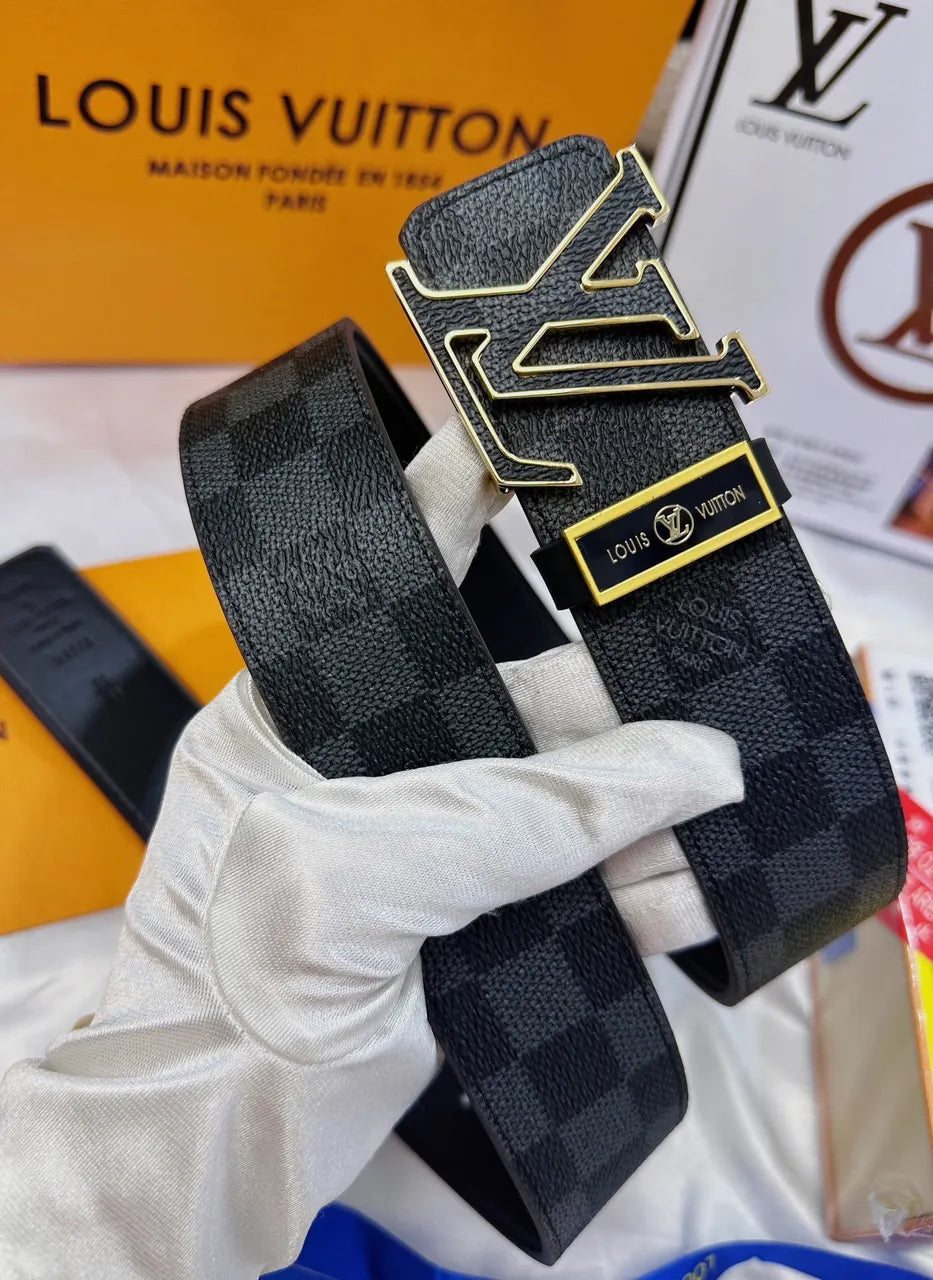 gold lv Louis Vuitton Damier Azur Belt - Hình 4