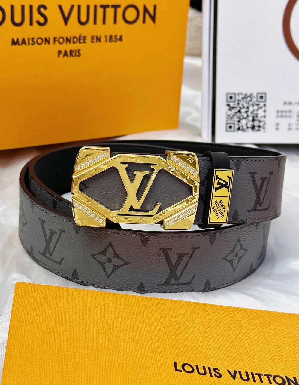 LV Gray Monogram Belt Gold - Hình 4