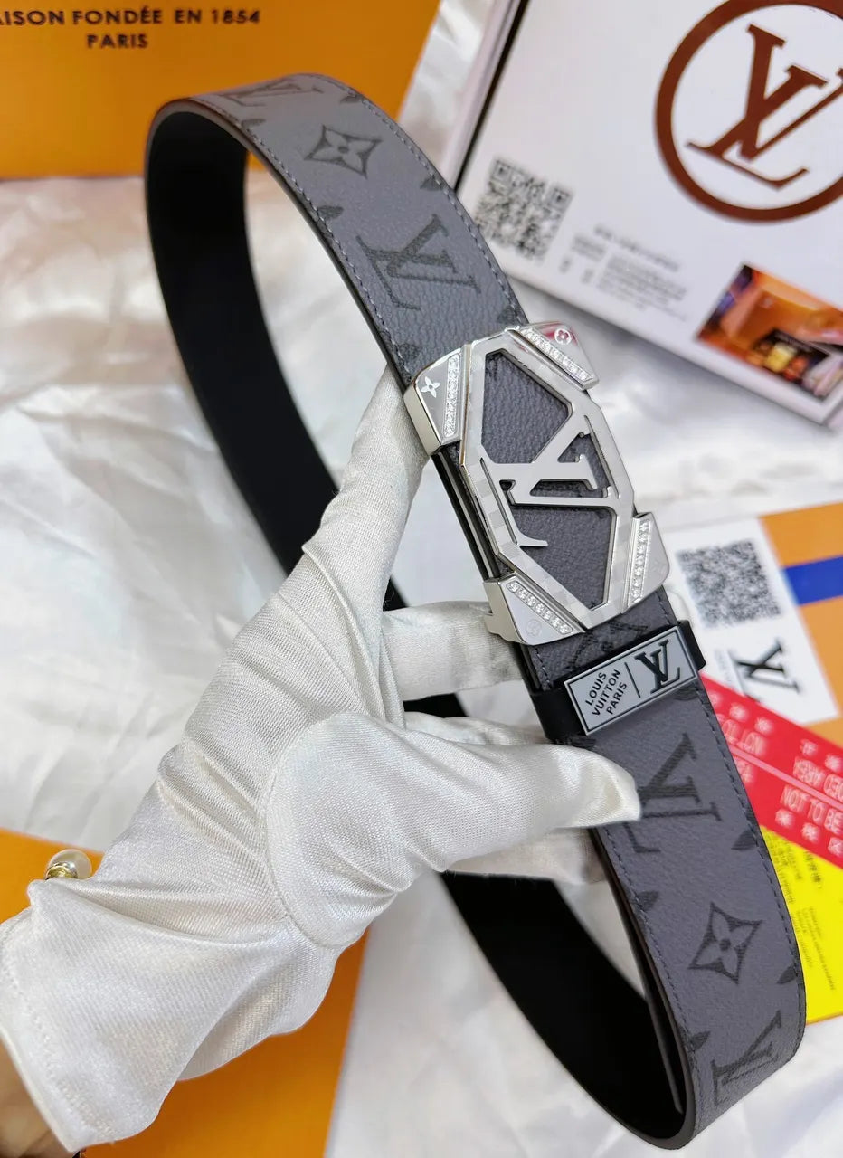 LV Gray Monogram Belt Gold - Hình 7
