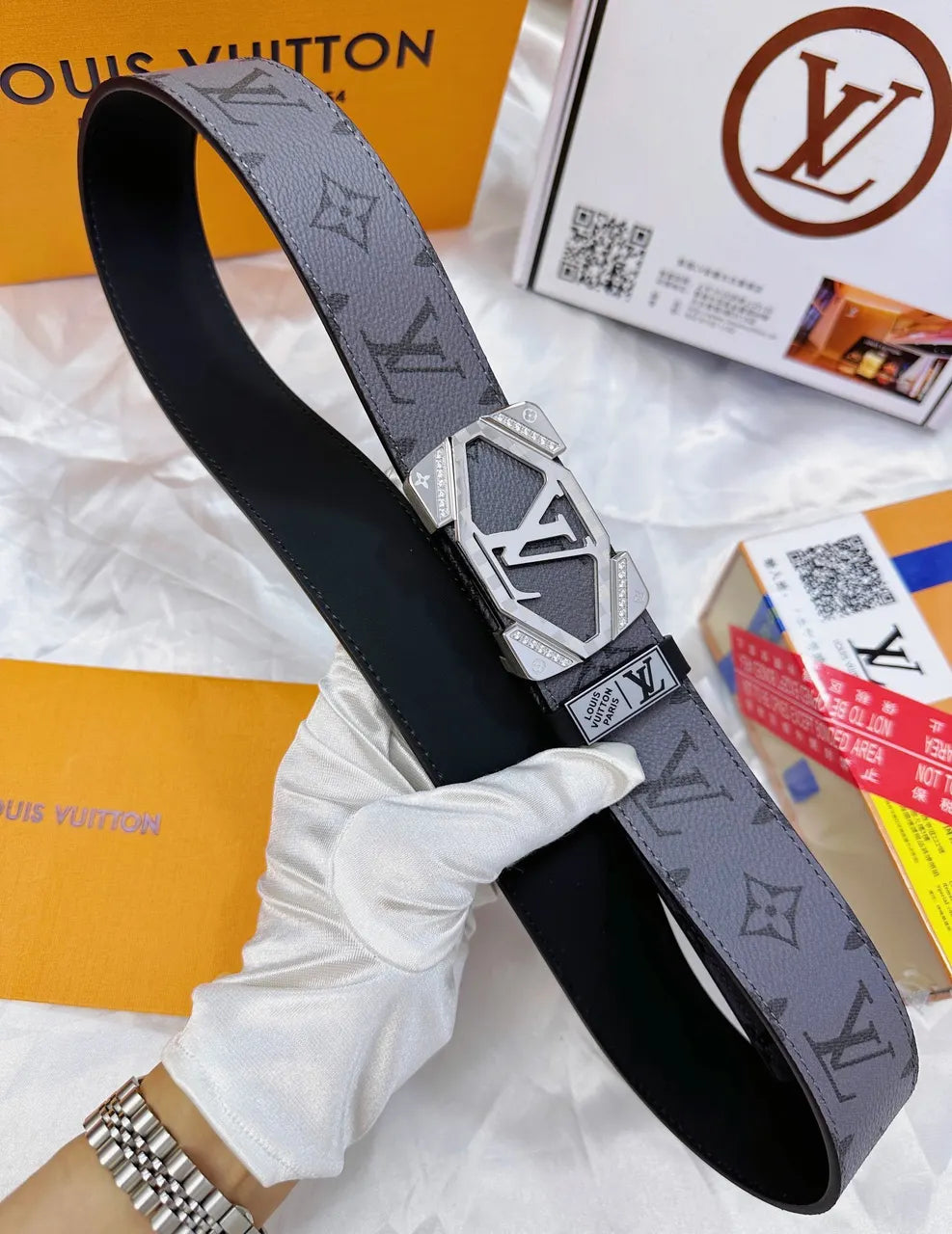 LV Gray Monogram Belt Gold - Hình 8