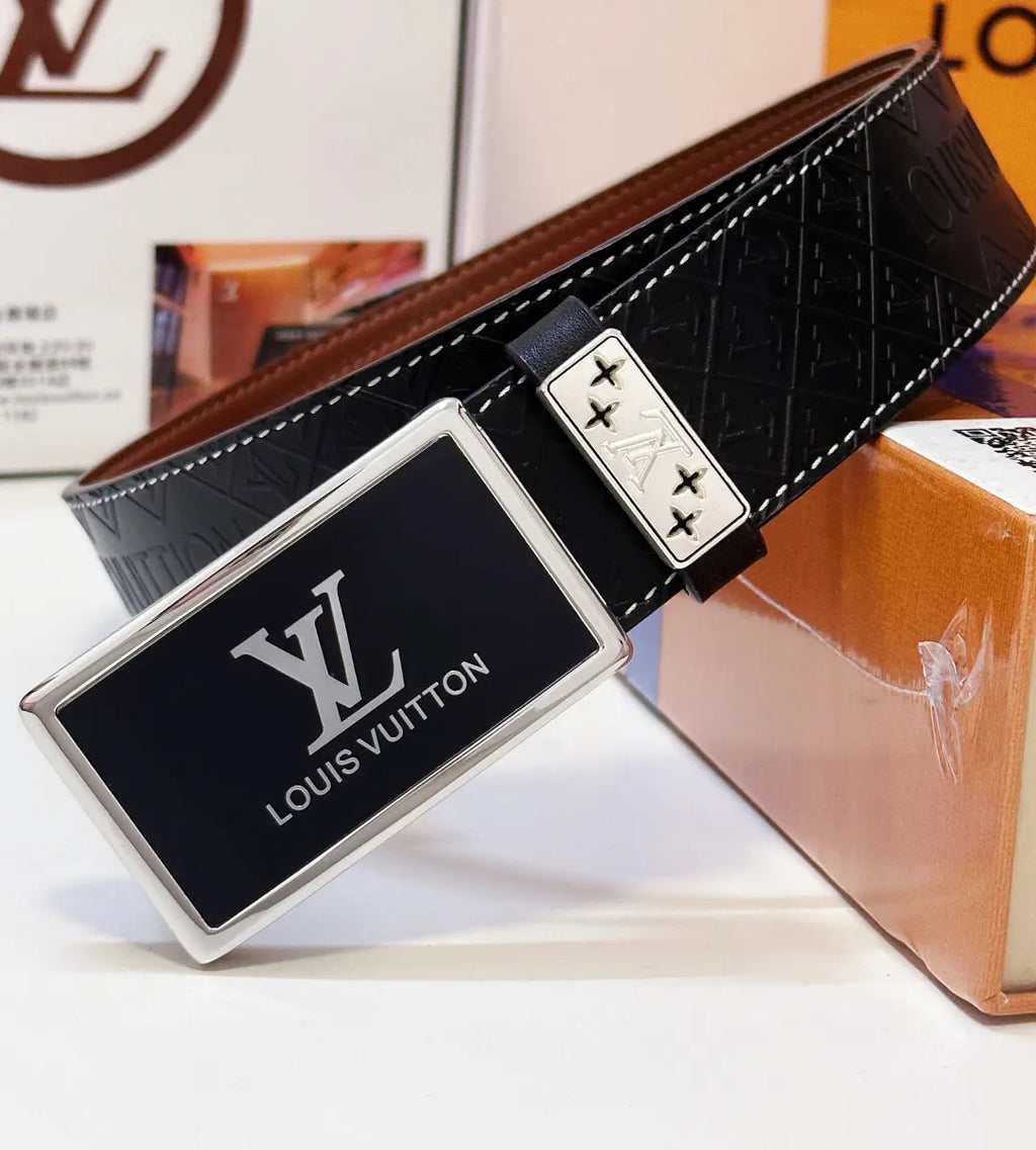 rectangle Louis Vuitton Black Embossed Belt - Hình 4