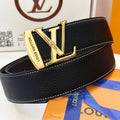 LV Black Leather Belt Gold Buckle