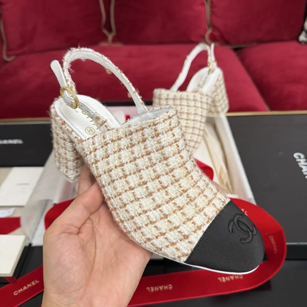 Chanel Tweed Slingback Heels black - Hình 4