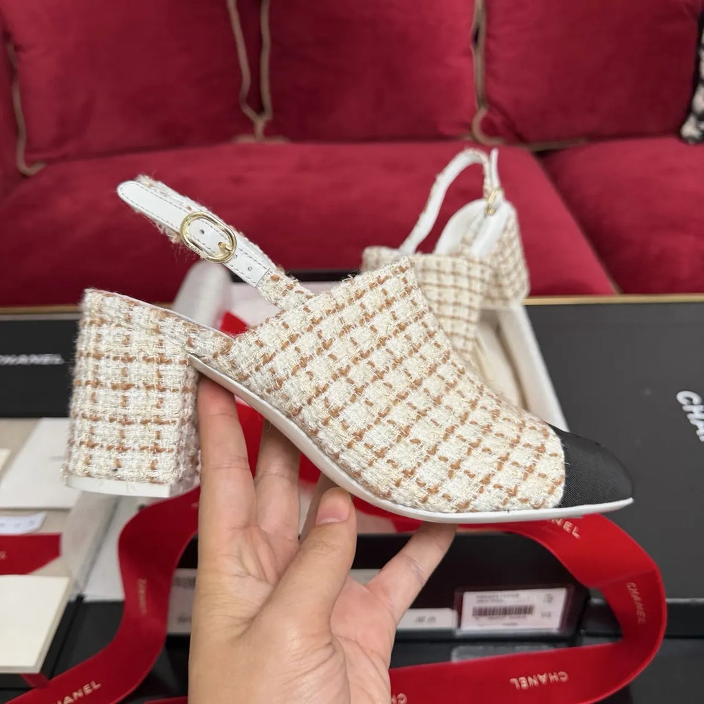 Chanel Tweed Slingback Heels black - Hình 5