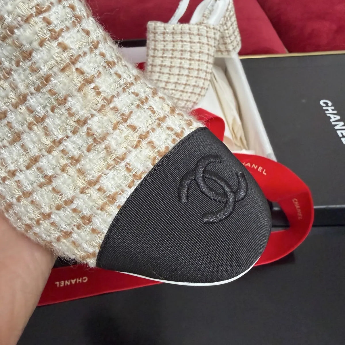 Chanel Tweed Slingback Heels black - Hình 6