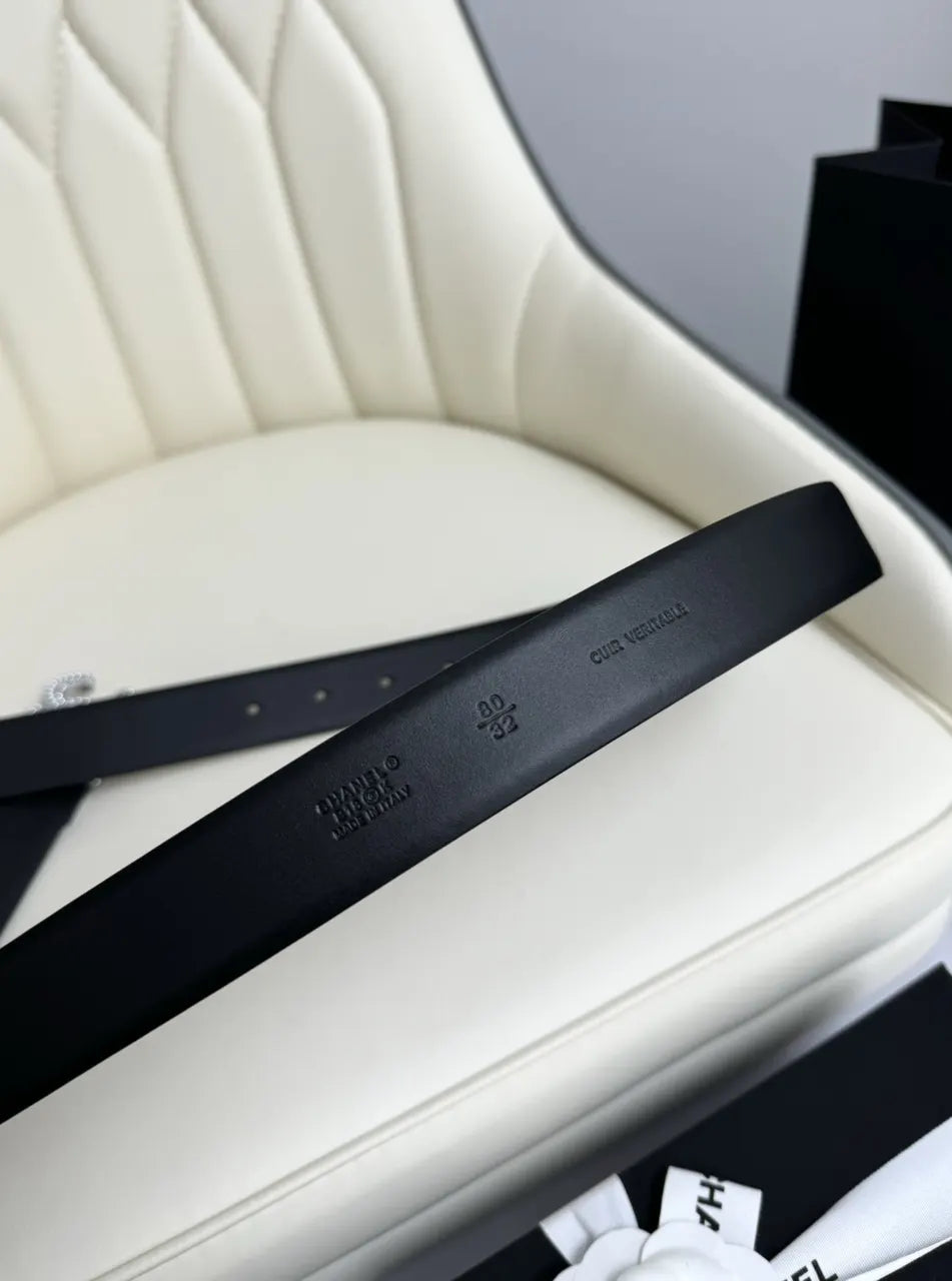 crystal Chanel Black Leather Belt - Hình 6