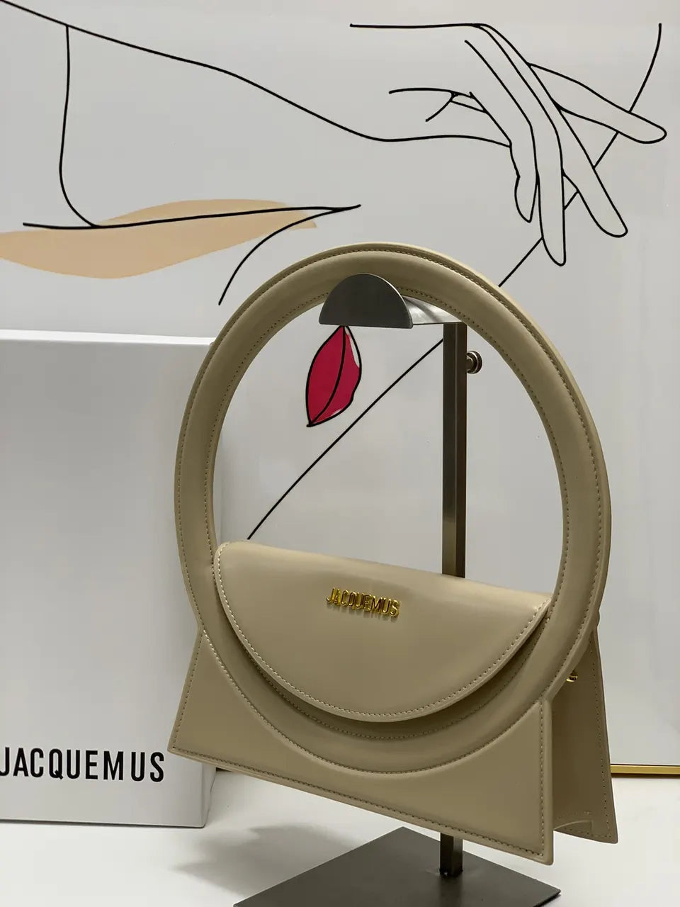 Jacquemus Beige Round Handle Bag - Hình 2
