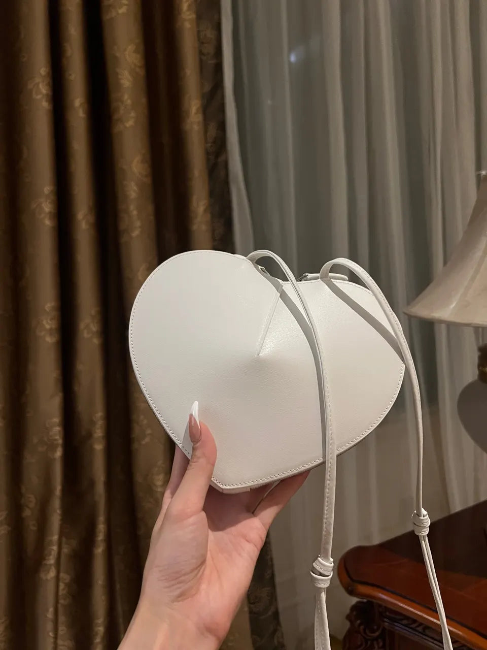 White Heart-Shaped Leather Bag