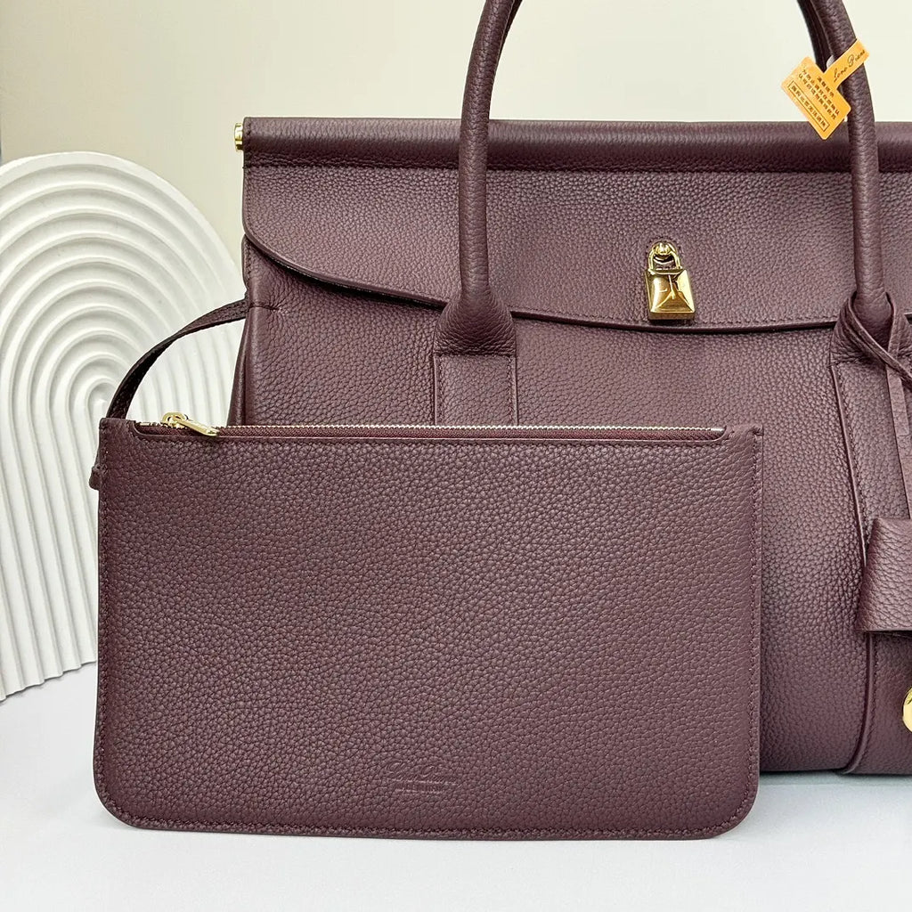 Loro Piana Amethyst Leather Boston Bag - Hình 4