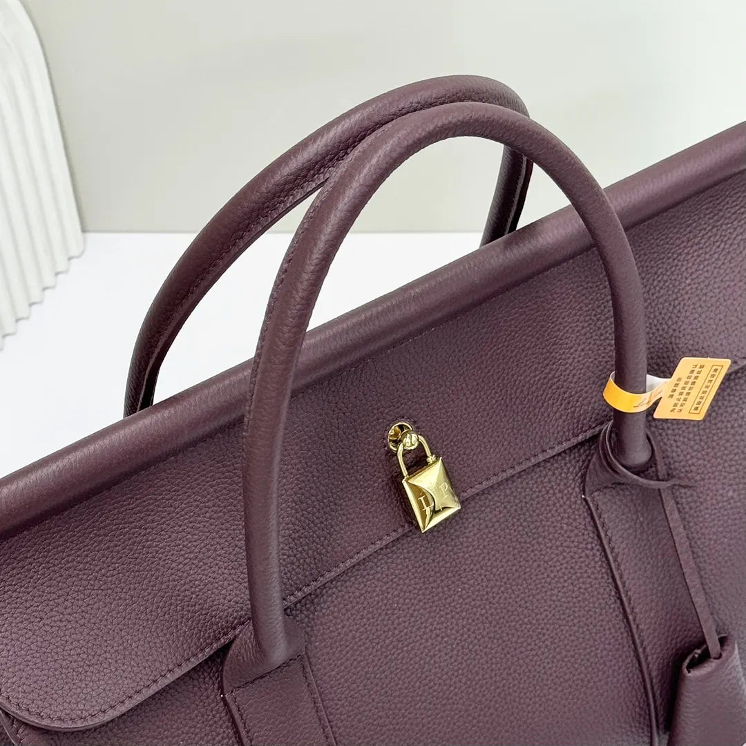 Loro Piana Amethyst Leather Boston Bag - Hình 7