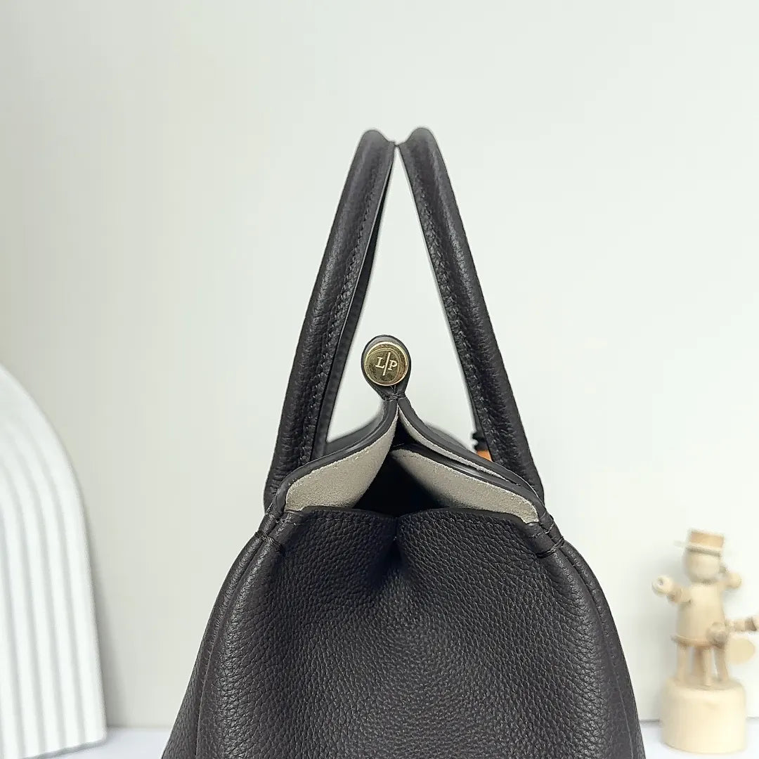 Loro Piana Dark Grey Leather Handle Bag - Hình 4