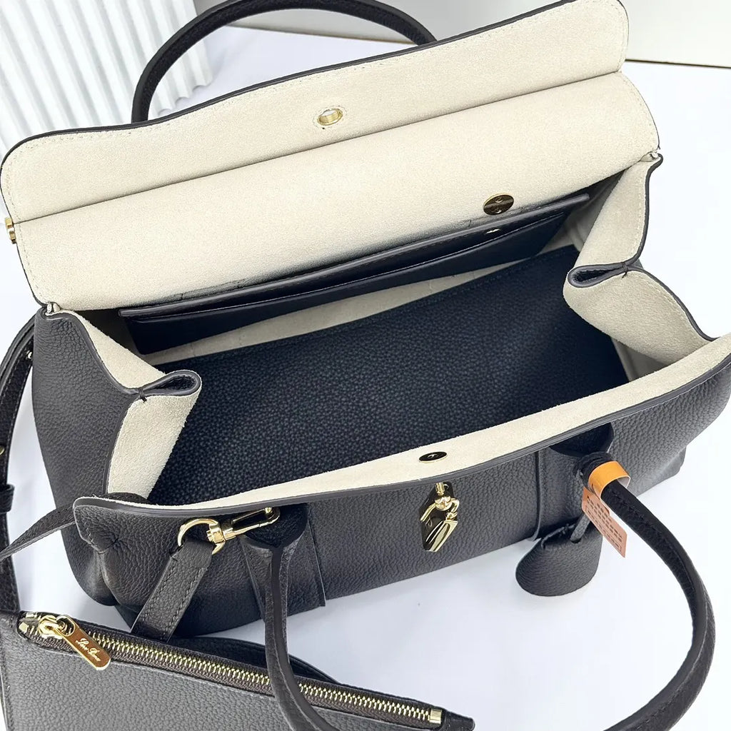 Loro Piana Dark Grey Leather Handle Bag - Hình 8