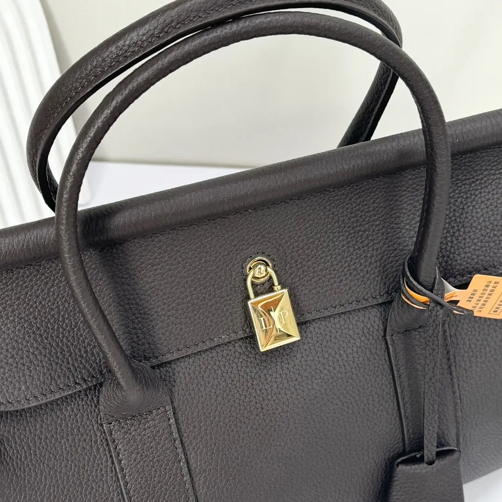 Loro Piana Dark Grey Leather Handle Bag - Hình 5