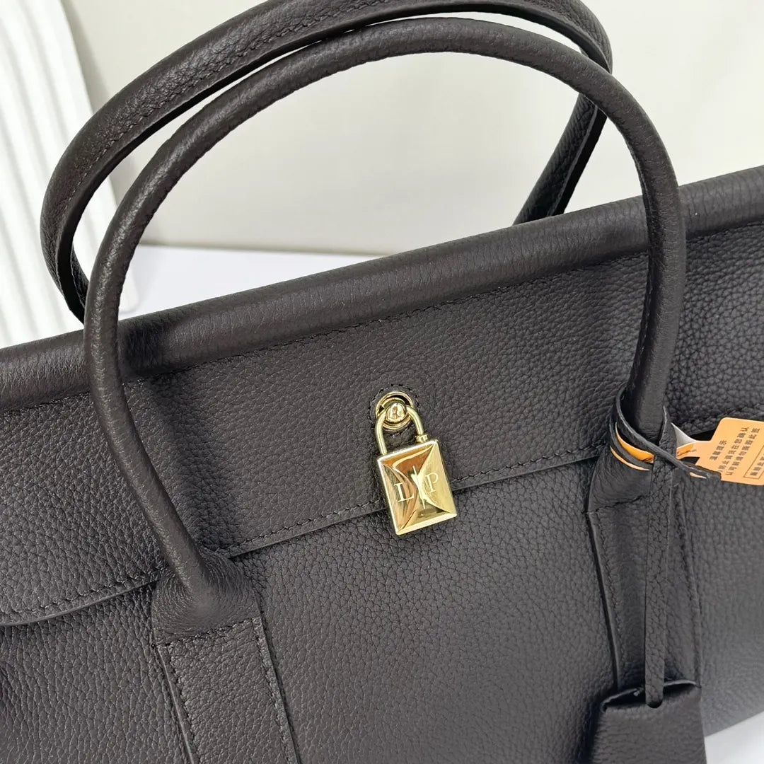 Loro Piana Dark Grey Leather Handle Bag - Hình 5