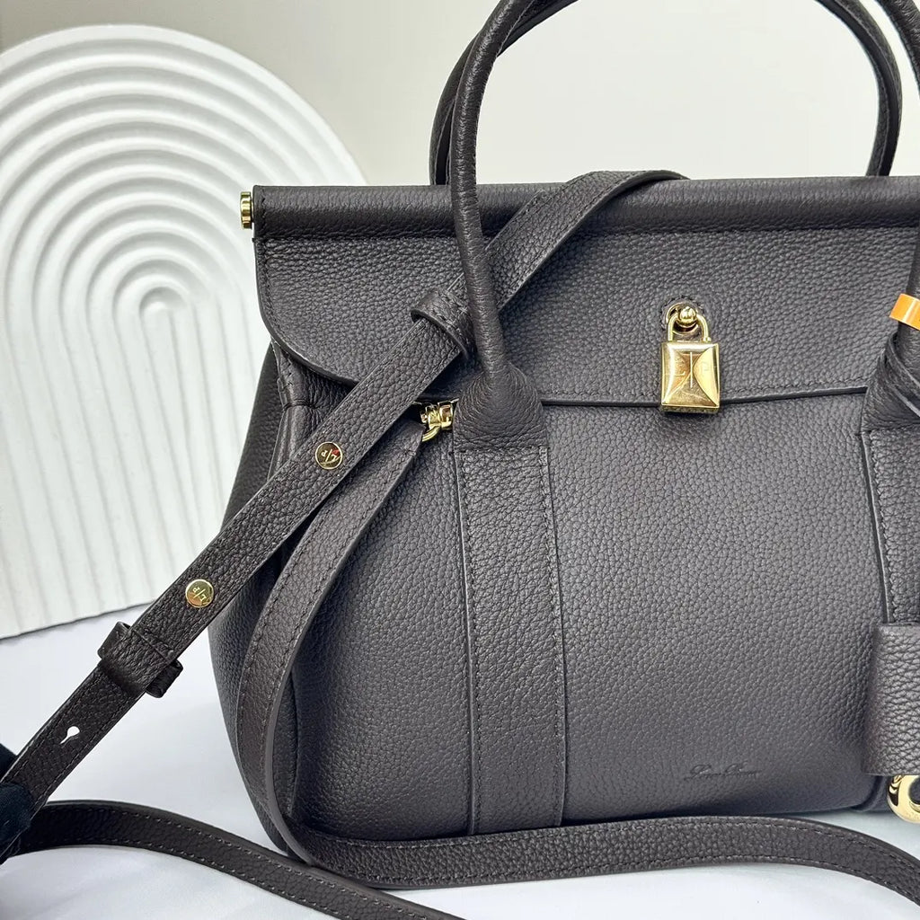 Loro Piana Dark Grey Leather Handle Bag - Hình 6