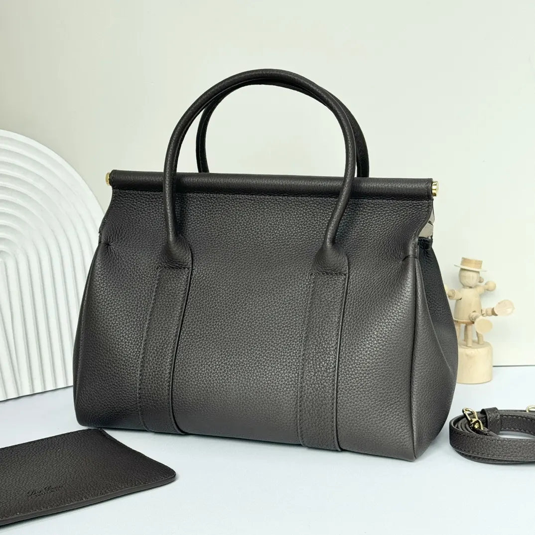 Loro Piana Dark Grey Leather Handle Bag - Hình 2