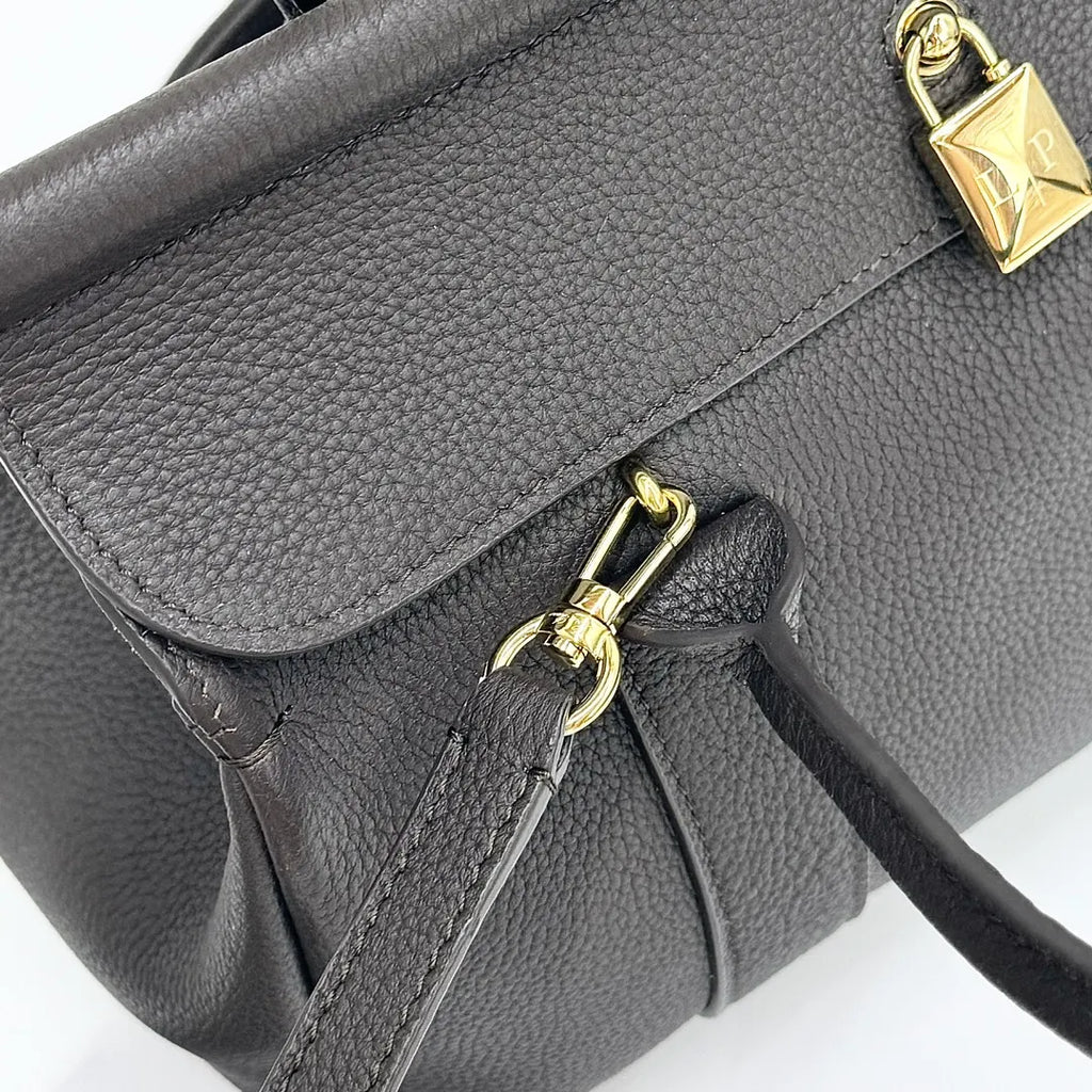 Loro Piana Dark Grey Leather Handle Bag - Hình 7