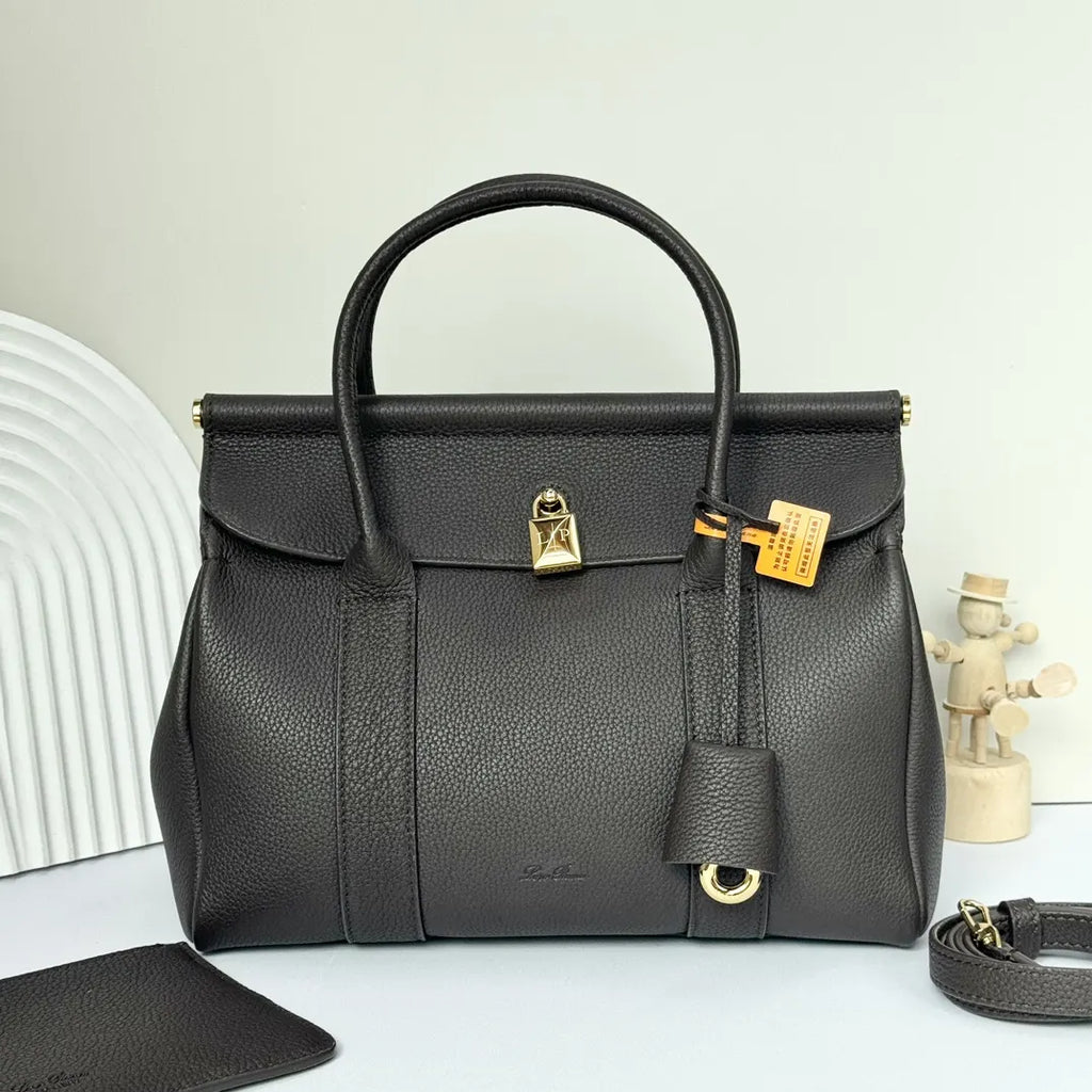 Loro Piana Dark Grey Leather Handle Bag