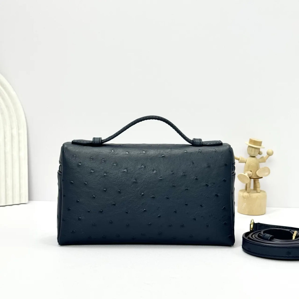 handle Loro Piana Black Ostrich Vanity - Hình 2
