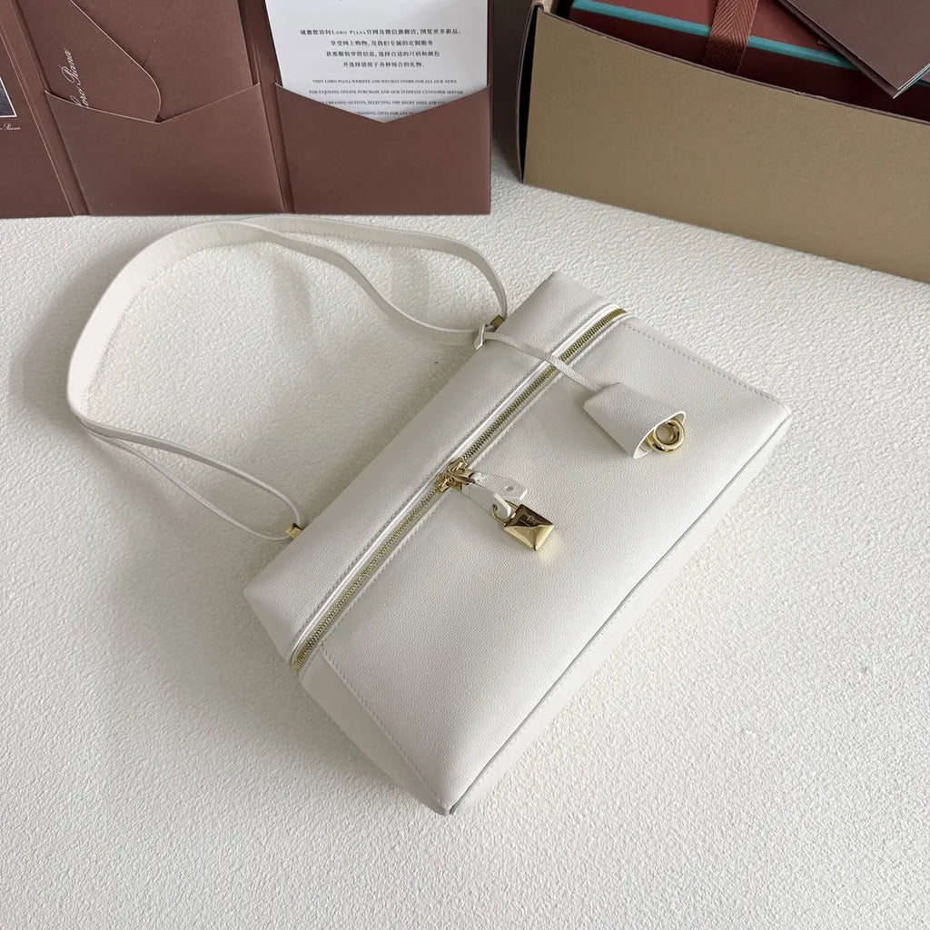 Loro Piana White Leather Box Bag - Hình 5
