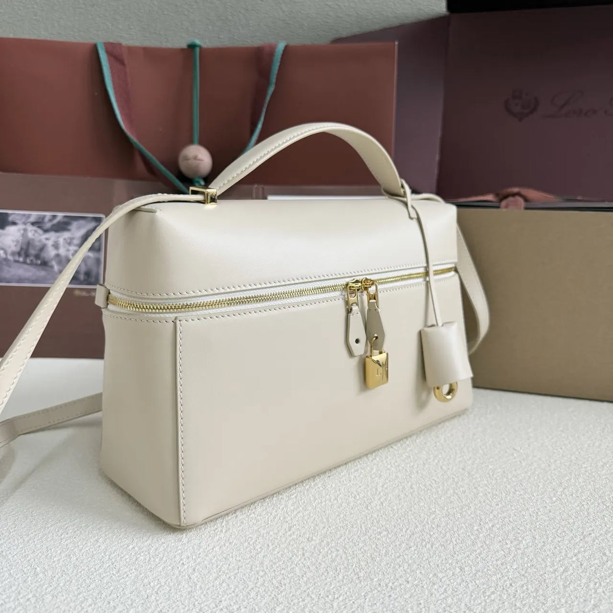 Loro Piana Cream Box Bag leather - Hình 2