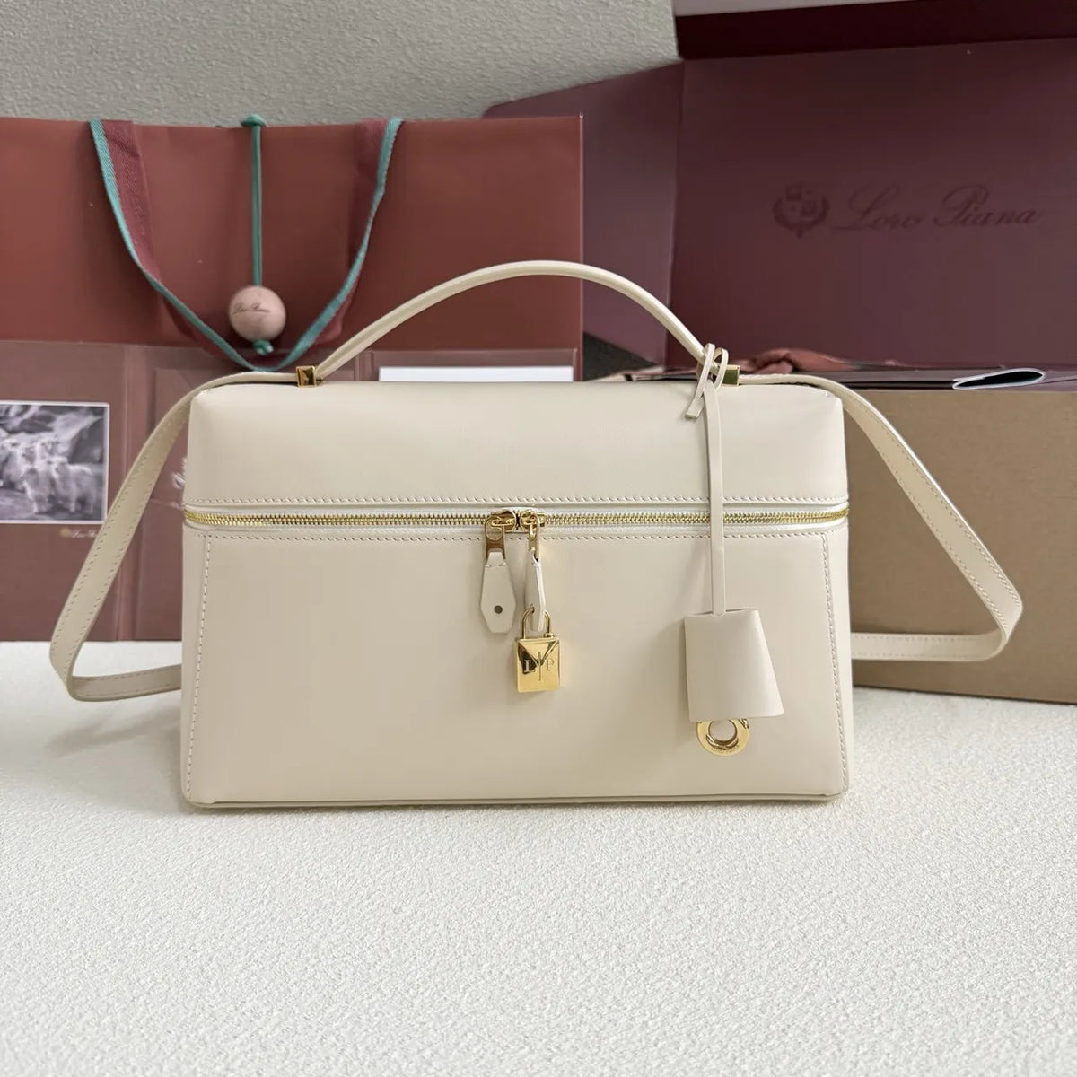 Loro Piana Cream Box Bag leather