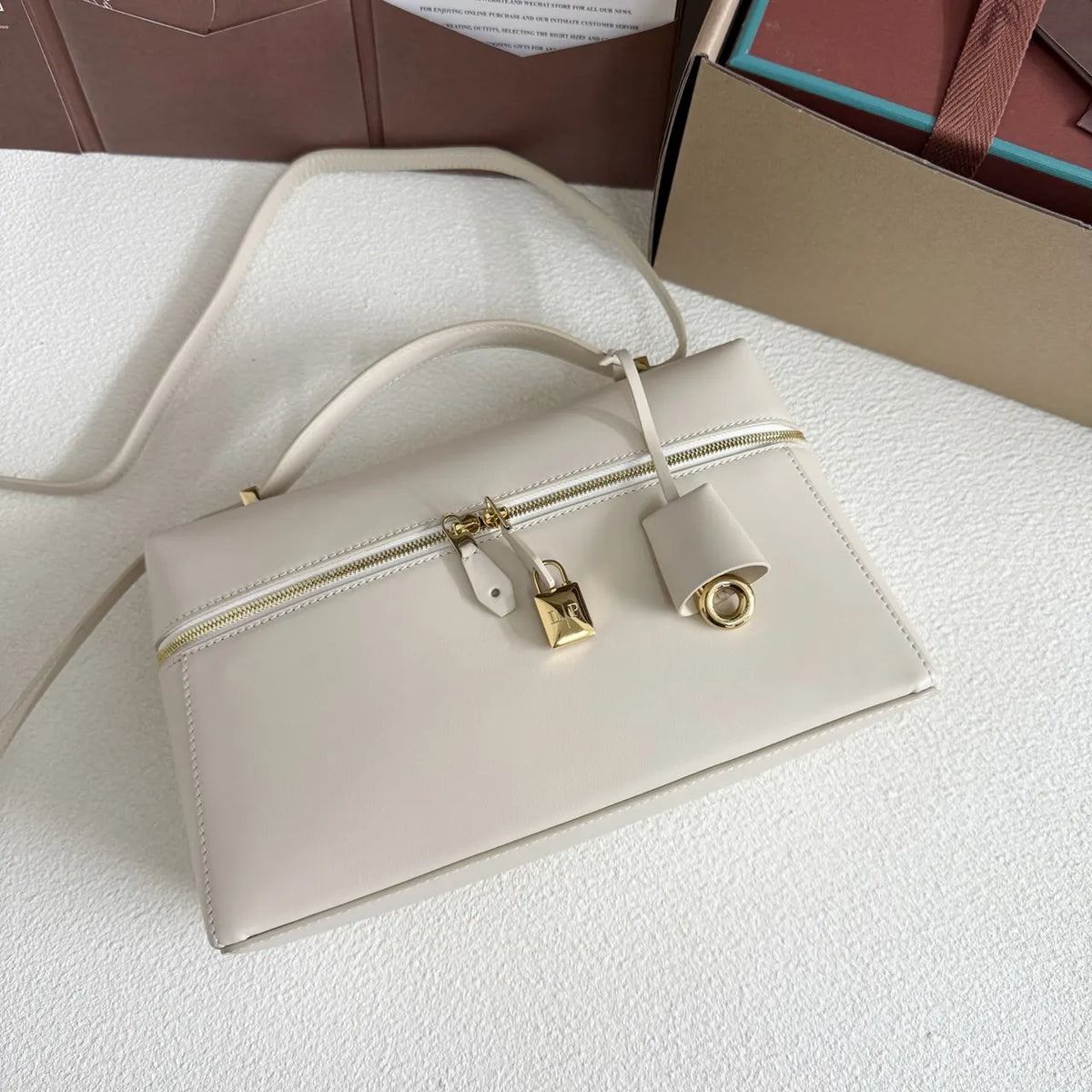 Loro Piana Cream Box Bag leather - Hình 4