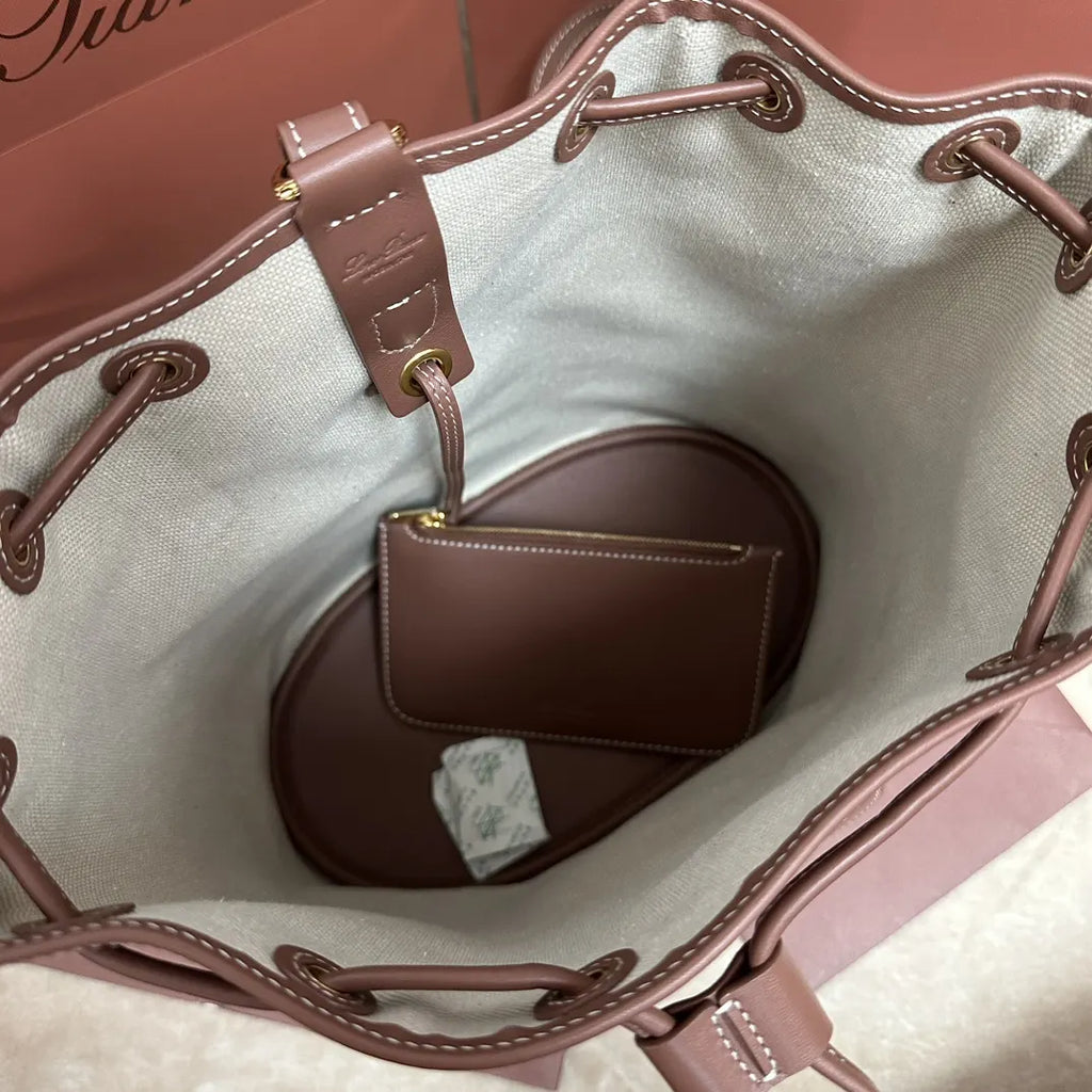Loro Piana Cream Bucket Bag - Hình 9