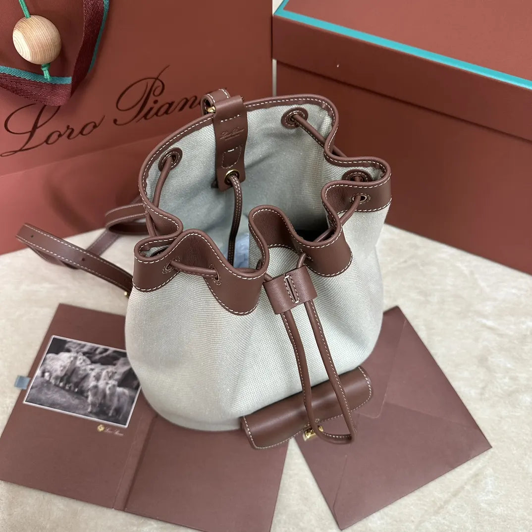 Loro Piana Cream Bucket Bag - Hình 3
