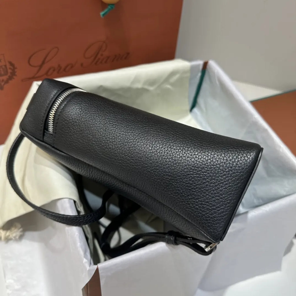elegant Loro Piana Black Leather Vanity - Hình 6