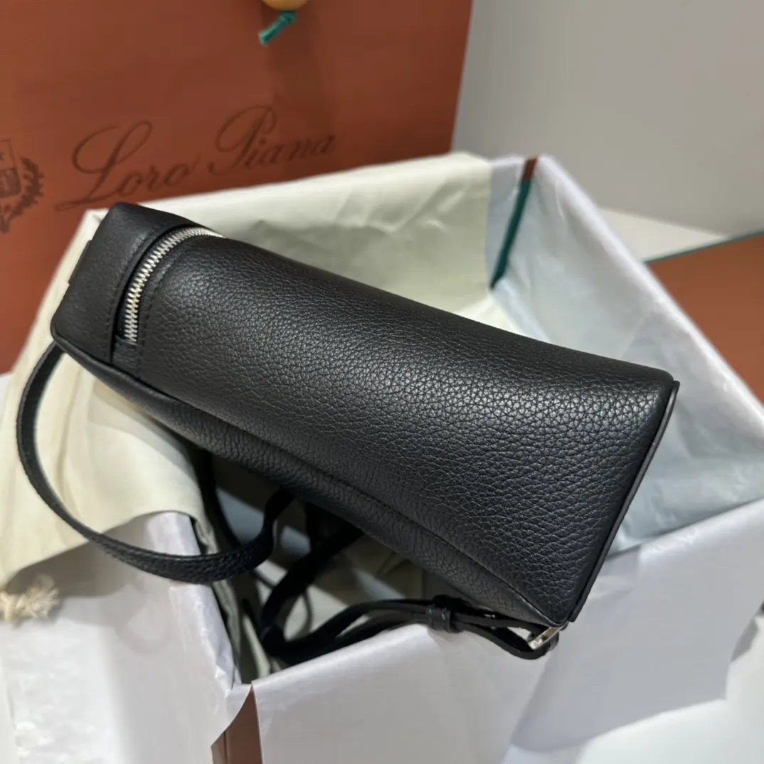 elegant Loro Piana Black Leather Vanity - Hình 6