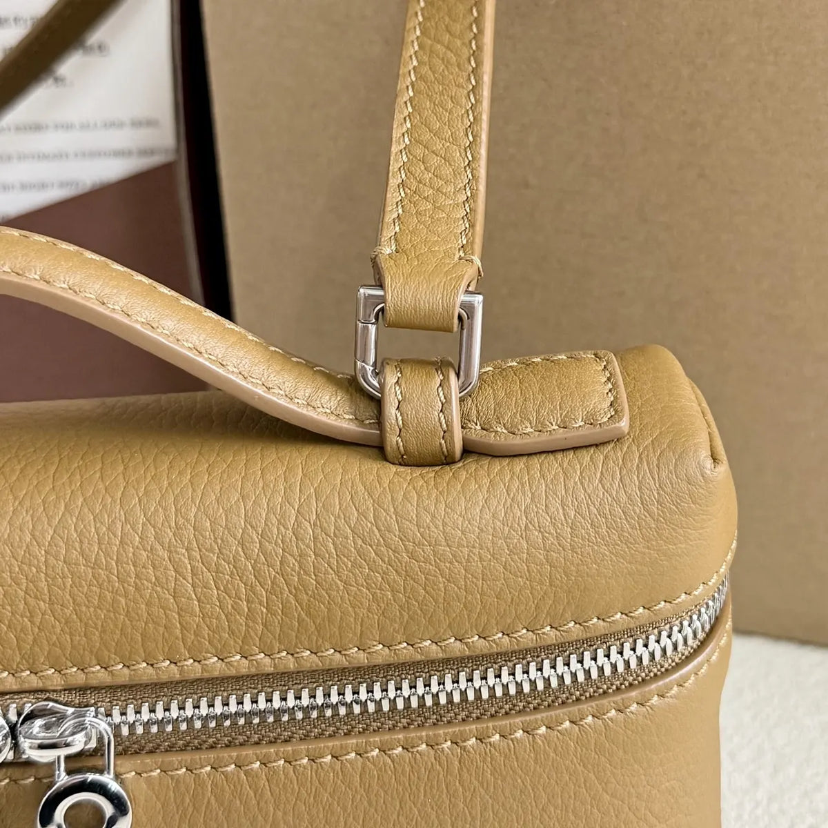 Loro Piana Tan Leather Box Bag - Hình 8
