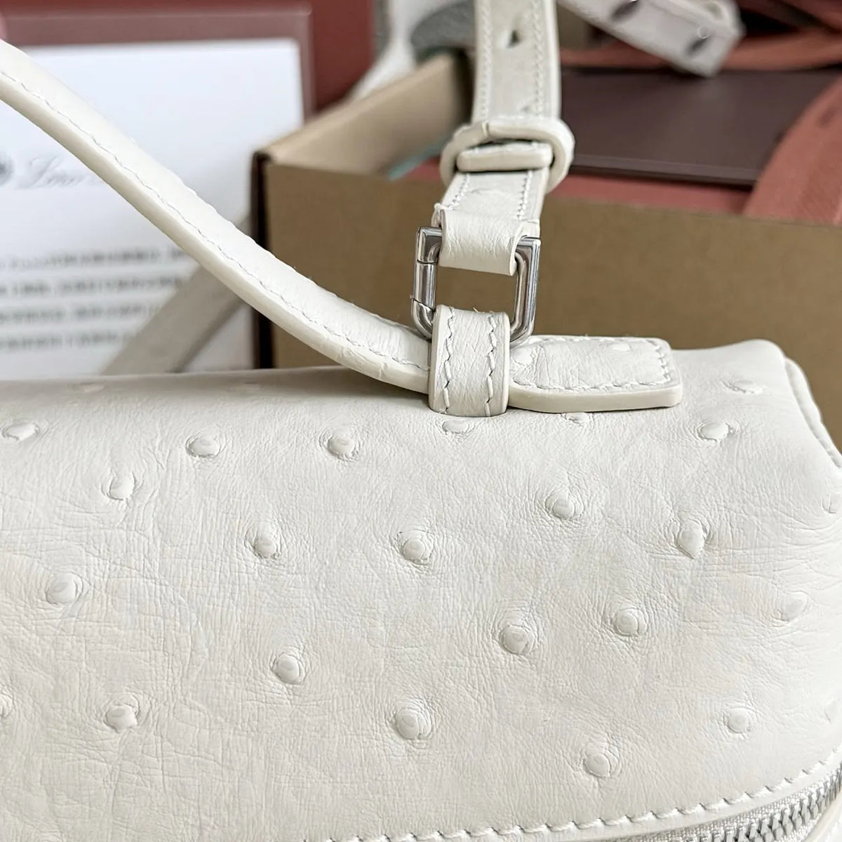 structured Loro Piana Ivory Ostrich Vanity - Hình 7