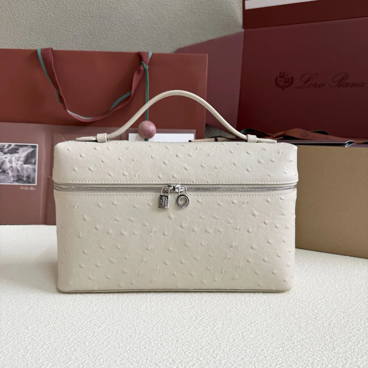 structured Loro Piana Ivory Ostrich Vanity