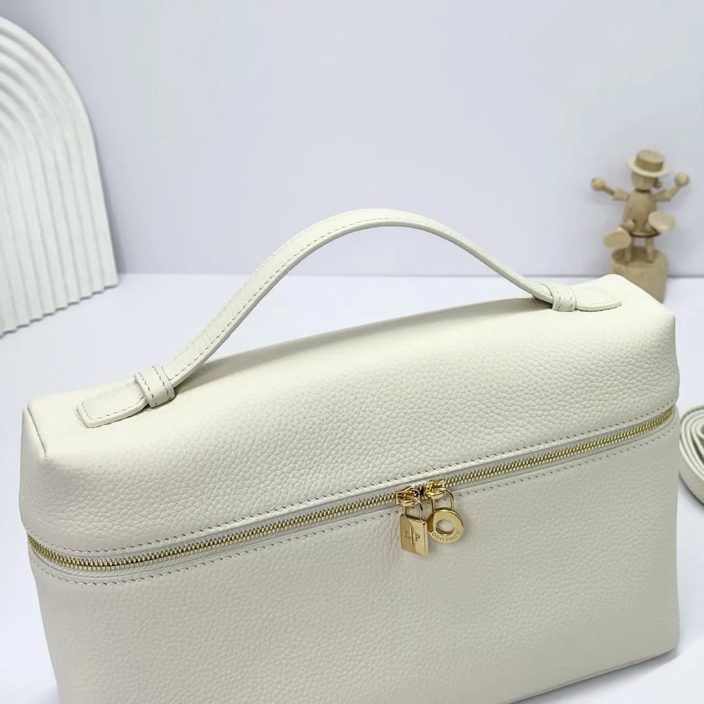 leather Loro Piana Cream Box Bag - Hình 6