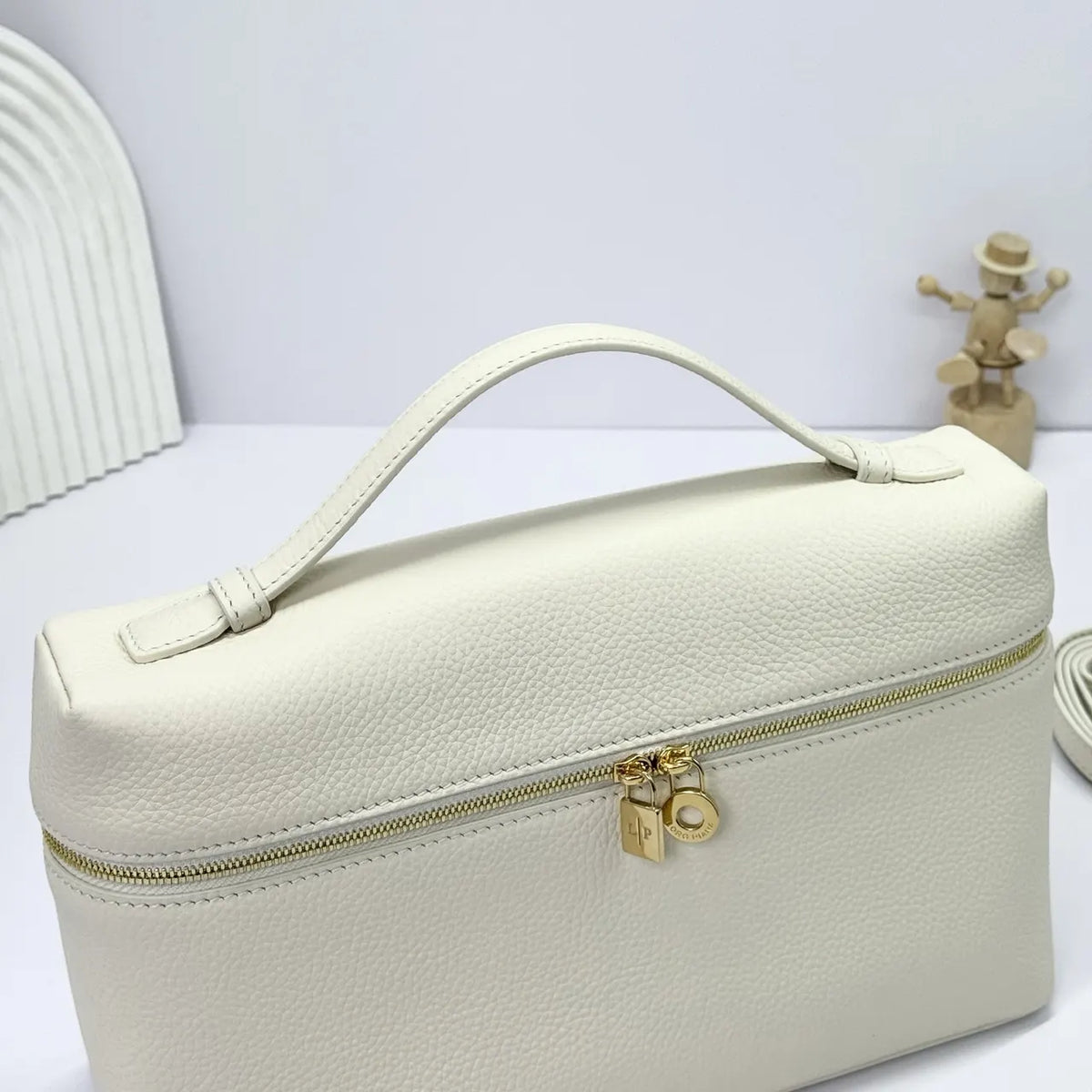 leather Loro Piana Cream Box Bag - Hình 6