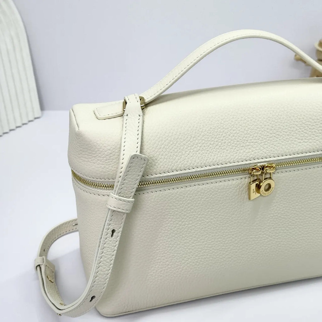 leather Loro Piana Cream Box Bag - Hình 7