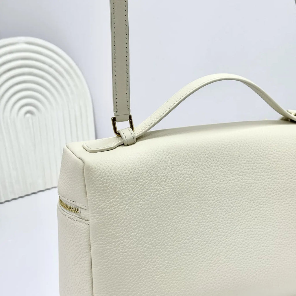 leather Loro Piana Cream Box Bag - Hình 8